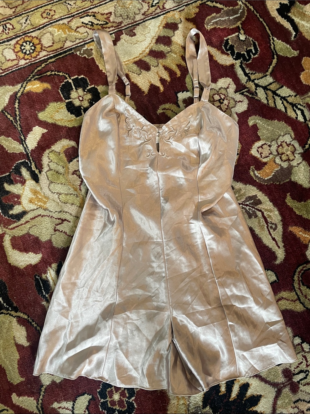 Cacique Champagne Satin Chemise Romper